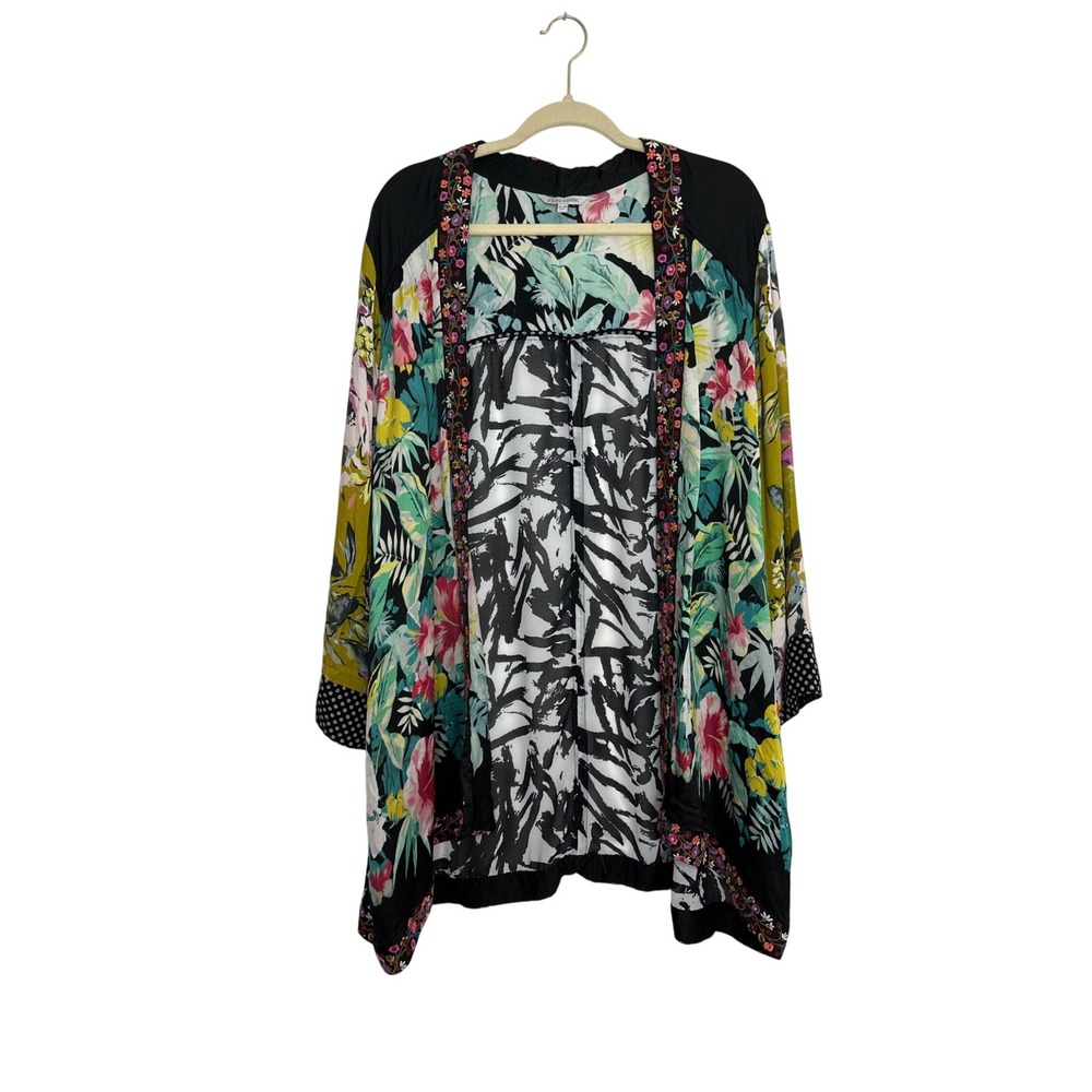 John Mark Kimono Cardigan Womens 2X/3X Embroidered Floral Artsy Mixed Media Boho